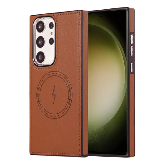 For Samsung Galaxy S23 Ultra 5G Side Leather Magsafe Phone Case(Brown) - Galaxy S23 Ultra 5G Cases by buy2fix | Online Shopping UK | buy2fix