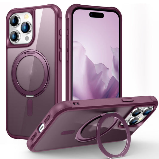 For iPhone 15 Pro MagSafe Magnetic Rotating Holder Phone Case(Wine Red) - iPhone 15 Pro Cases by buy2fix | Online Shopping UK | buy2fix