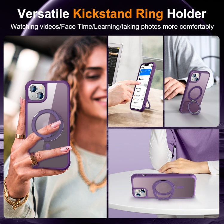 For iPhone 15 MagSafe Magnetic Rotating Holder Phone Case(Purple) - iPhone 15 Cases by buy2fix | Online Shopping UK | buy2fix