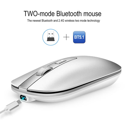 HXSJ M50 2.4GHZ 800,1200,1600dpi Three Gear Adjustment Dual-mode Wireless Mouse USB + Bluetooth 5.1 Rechargeable(Silver) - Wireless Mice by HXSJ | Online Shopping UK | buy2fix