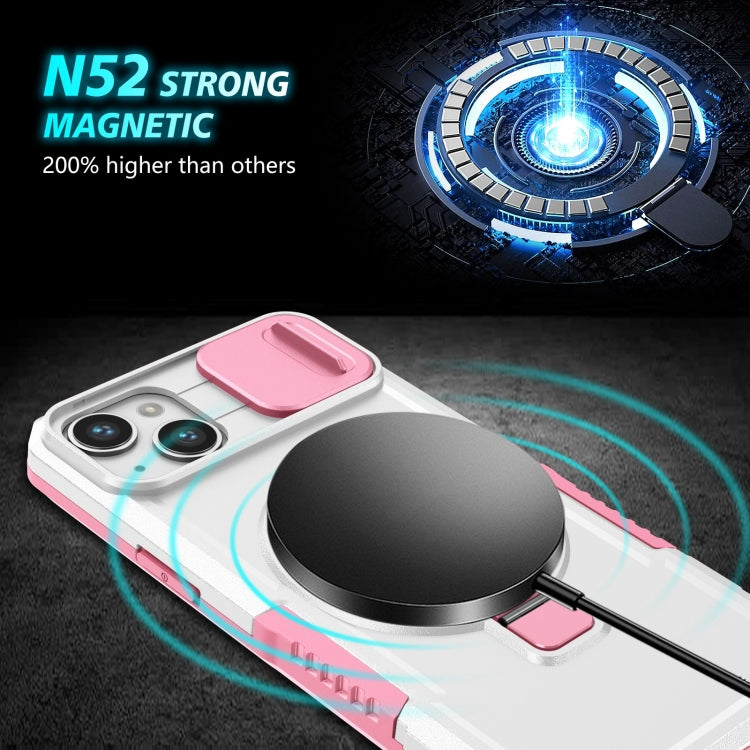 For iPhone 15 Sliding Camshield Magsafe Holder TPU Hybrid PC Phone Case(Pink White) - iPhone 15 Cases by buy2fix | Online Shopping UK | buy2fix