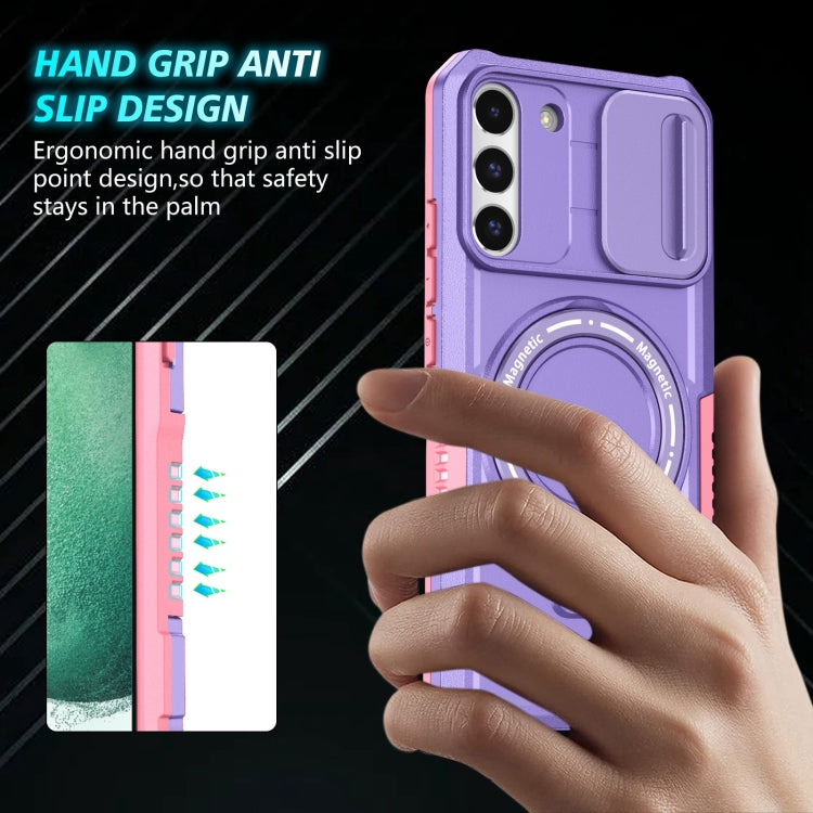 For Samsung Galaxy S22+ 5G Sliding Camshield Magsafe Holder TPU Hybrid PC Phone Case(Pink Purple) - Galaxy S22+ 5G Cases by buy2fix | Online Shopping UK | buy2fix