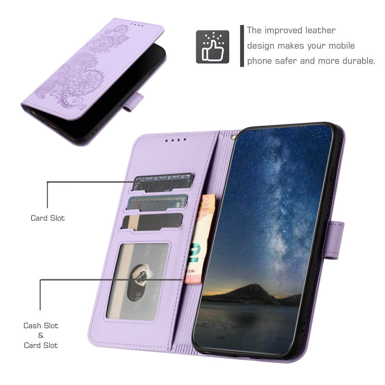 For iPhone 15 Pro Max Datura Flower Embossed Flip Leather Phone Case(Purple) - iPhone 15 Pro Max Cases by buy2fix | Online Shopping UK | buy2fix