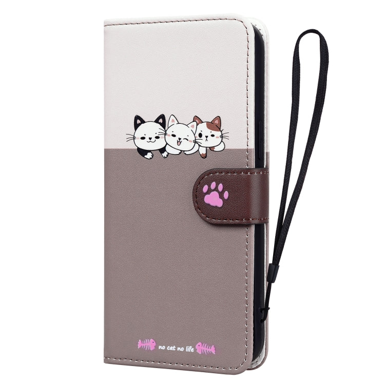 For iPhone 15 Pro Max Cute Pet Series Color Block Buckle Leather Phone Case(Pale Mauve) - iPhone 15 Pro Max Cases by buy2fix | Online Shopping UK | buy2fix