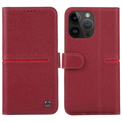 For iPhone 15 Pro GEBEI Top-grain Horizontal Flip Leather Phone Case(Wine Red) - iPhone 15 Pro Cases by GEBEI | Online Shopping UK | buy2fix