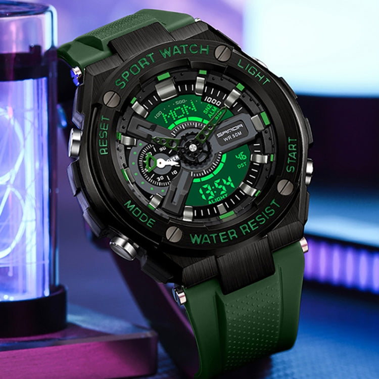 SANDA 3170 Men Luminous Waterproof Sports Watch(Black Green) - Silicone Strap Watches by SANDA | Online Shopping UK | buy2fix