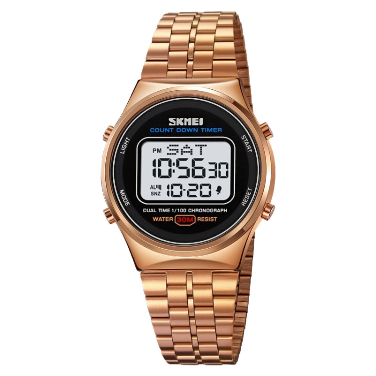 SKMEI 1882 Multifunctional Men 30M Waterproof Luminous Stainless Steel Digital Wrist Watch(Rose Gold White) - Metal Strap Watches by SKMEI | Online Shopping UK | buy2fix