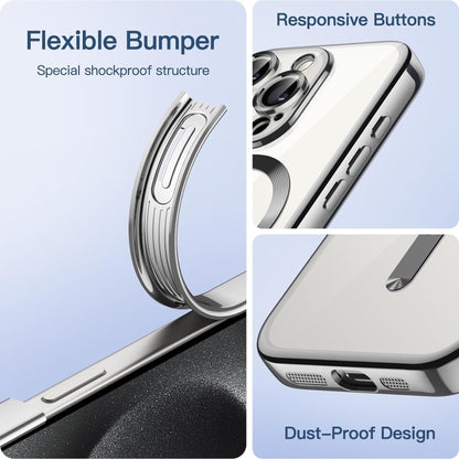 For iPhone 15 Pro Max Magnetic Transparent Electroplated TPU Phone Case(Silver) - iPhone 15 Pro Max Cases by buy2fix | Online Shopping UK | buy2fix