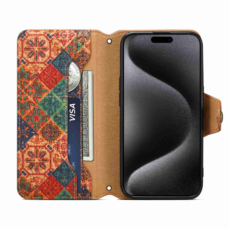 For iPhone 15 Pro Max Denior Flower Language Series Cork Fabric Oil Edge Leather Phone Case(Winter) - iPhone 15 Pro Max Cases by Denior | Online Shopping UK | buy2fix