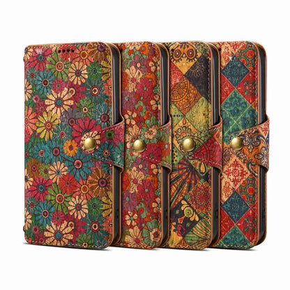 For iPhone 15 Pro Max Denior Flower Language Series Cork Fabric Oil Edge Leather Phone Case(Autumn) - iPhone 15 Pro Max Cases by Denior | Online Shopping UK | buy2fix