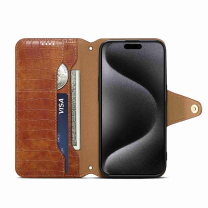 For iPhone 15 Pro Max Denior Crocodile Texture Oil Edge Leather Phone Case(Brown) - iPhone 15 Pro Max Cases by Denior | Online Shopping UK | buy2fix