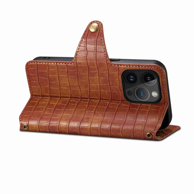 For iPhone 15 Pro Max Denior Crocodile Texture Oil Edge Leather Phone Case(Brown) - iPhone 15 Pro Max Cases by Denior | Online Shopping UK | buy2fix