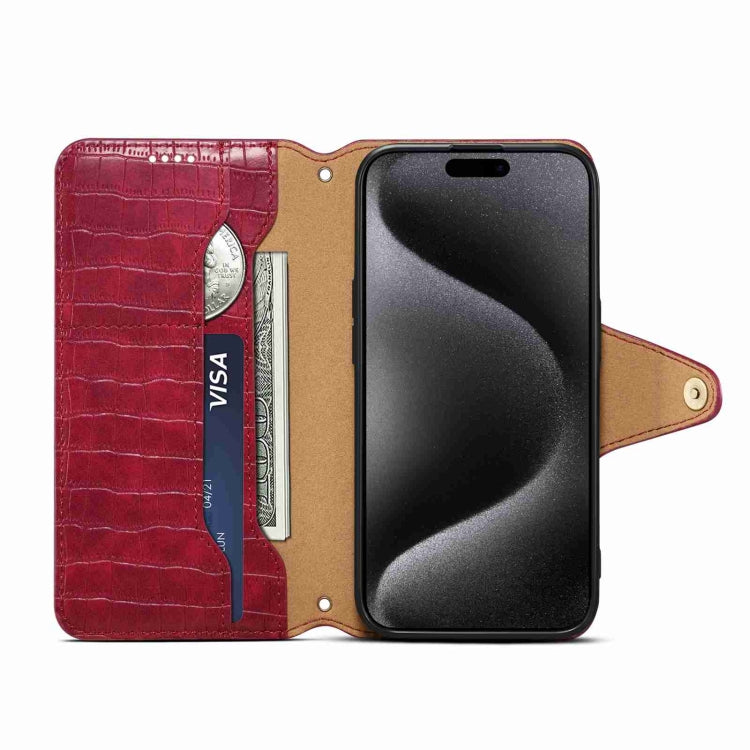 For iPhone 15 Pro Max Denior Crocodile Texture Oil Edge Leather Phone Case(Rose Red) - iPhone 15 Pro Max Cases by Denior | Online Shopping UK | buy2fix