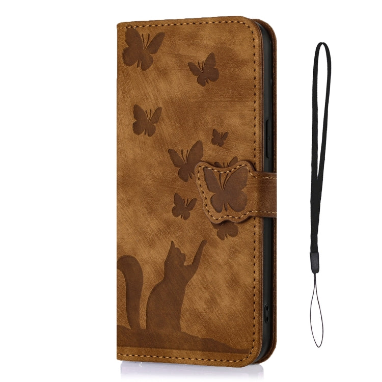 For iPhone 15 Pro Max Butterfly Cat Embossing Flip Leather Phone Case(Brown) - iPhone 15 Pro Max Cases by buy2fix | Online Shopping UK | buy2fix