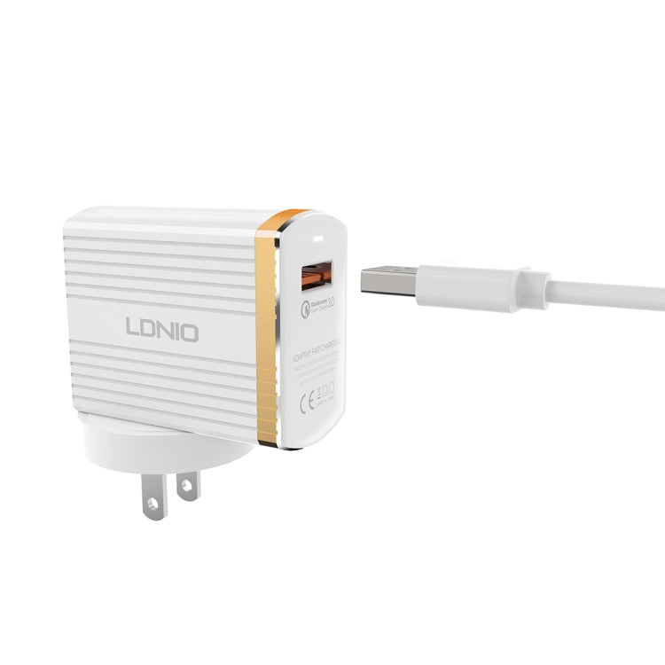 LDNIO A1302Q 2 in 1 18W QC3.0 USB Interface Grid Shape Travel Charger Mobile Phone Charger with 8 Pin Data Cable, US Plug - USB Charger by LDNIO | Online Shopping UK | buy2fix