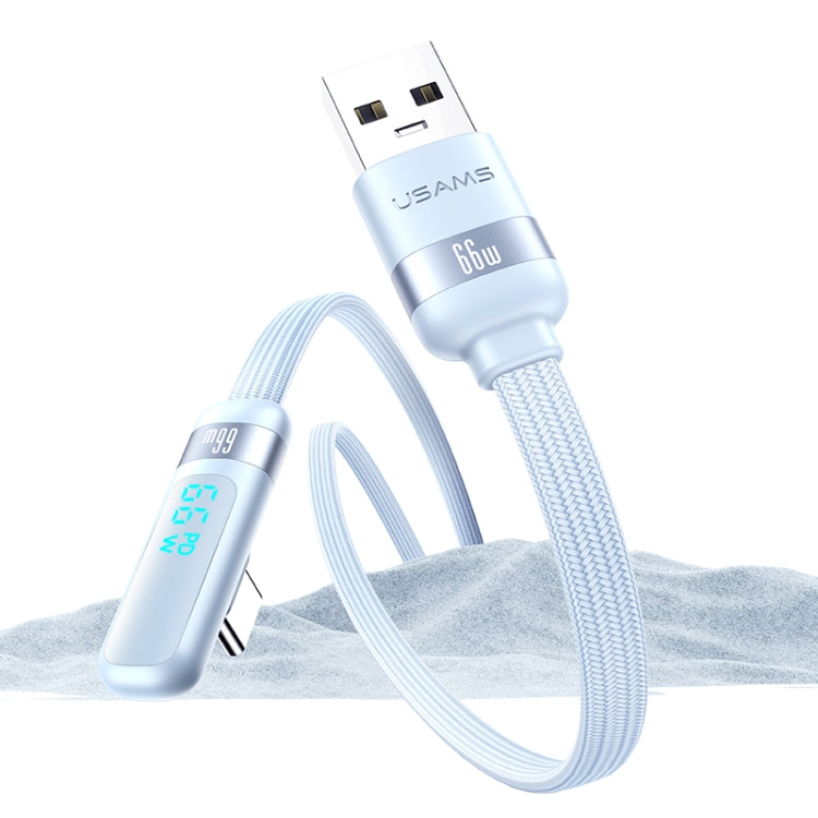 USAMS US-SJ651 6A USB to USB-C/Type-C Aluminum Alloy Digital Display Fast Charging Elbow Data Cable, Length: 1.2m(Blue) - USB-C & Type-C Cable by USAMS | Online Shopping UK | buy2fix