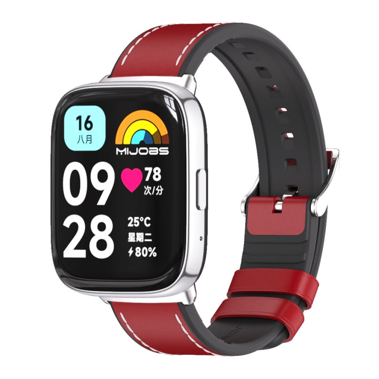 For Redmi Watch 3 Lite / Watch 3 Active Mijobs TPU Leather Watch Band(Red Silver) - Watch Bands by MIJOBS | Online Shopping UK | buy2fix