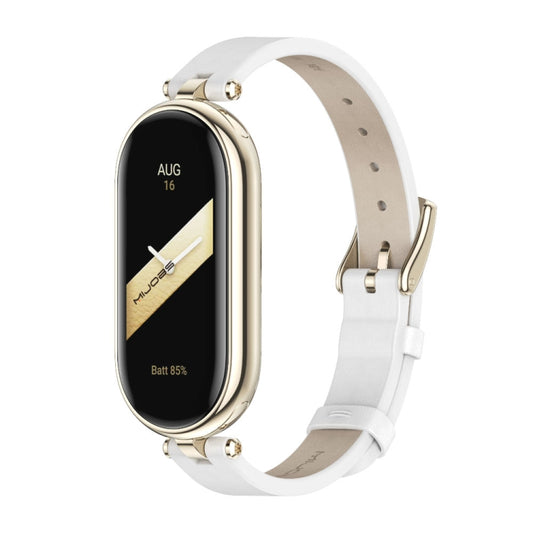 For Xiaomi Mi Band 8 / 9 / 9 NFC Mijobs First Layer Cowhide Watch Band(White Light Gold) - Watch Bands by MIJOBS | Online Shopping UK | buy2fix