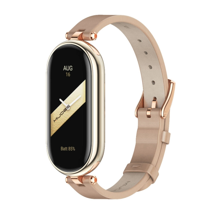 For Xiaomi Mi Band 8 / 9 / 9 NFC Mijobs First Layer Cowhide Watch Band(Apricot Rose Gold) - Watch Bands by MIJOBS | Online Shopping UK | buy2fix