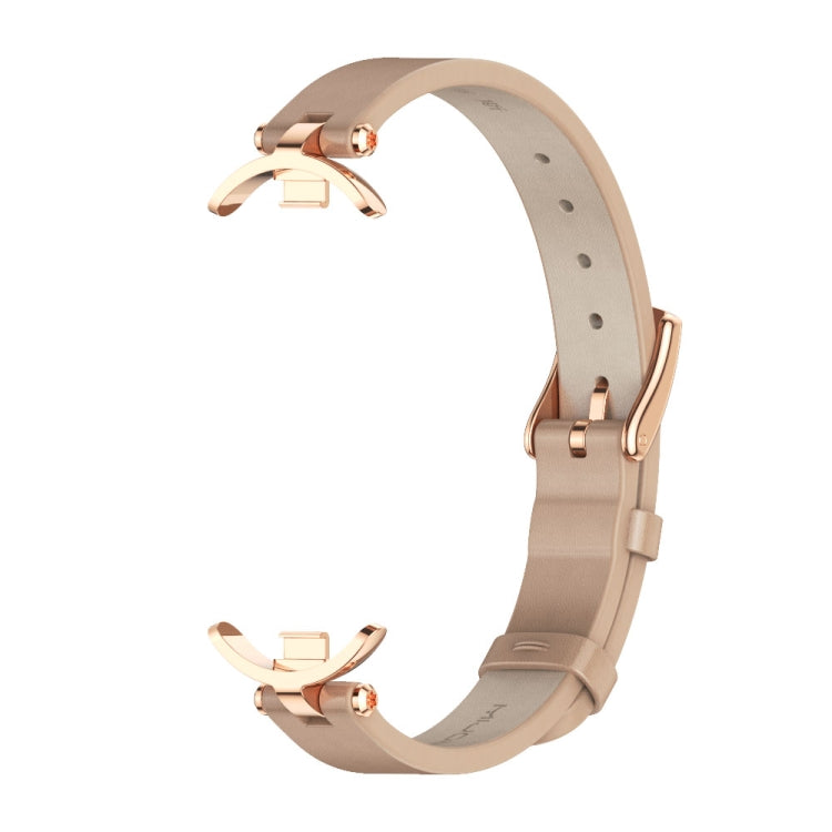 For Xiaomi Mi Band 8 / 9 / 9 NFC Mijobs First Layer Cowhide Watch Band(Apricot Rose Gold) - Watch Bands by MIJOBS | Online Shopping UK | buy2fix