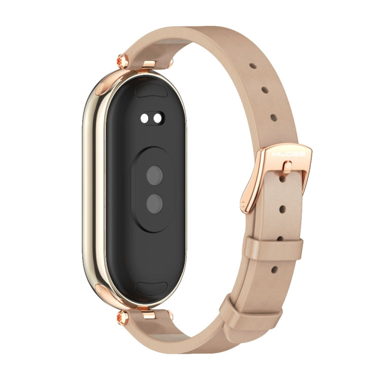 For Xiaomi Mi Band 8 / 9 / 9 NFC Mijobs First Layer Cowhide Watch Band(Apricot Rose Gold) - Watch Bands by MIJOBS | Online Shopping UK | buy2fix