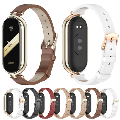 For Xiaomi Mi Band 8 / 9 / 9 NFC Mijobs First Layer Cowhide Watch Band(Apricot Rose Gold) - Watch Bands by MIJOBS | Online Shopping UK | buy2fix