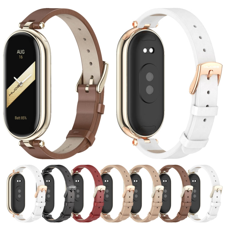 For Xiaomi Mi Band 8 / 9 / 9 NFC Mijobs First Layer Cowhide Watch Band(Brown Light Gold) - Watch Bands by MIJOBS | Online Shopping UK | buy2fix