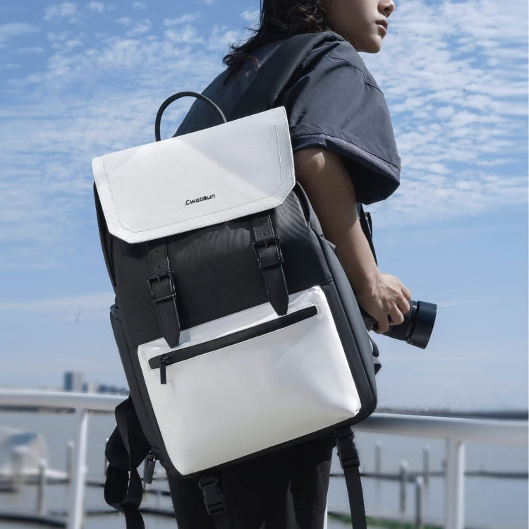 Cwatcun D79 Camera Backpack Multi-Functional Camera  Dual Shoulders Bag, Size:43.5 x 30.5 x 18cm Large(Black White) - Backpack by Cwatcun | Online Shopping UK | buy2fix