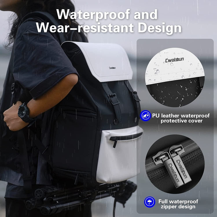 Cwatcun D79 Camera Backpack Multi-Functional Camera  Dual Shoulders Bag, Size:43.5 x 30.5 x 18cm Large(Black White) - Backpack by Cwatcun | Online Shopping UK | buy2fix