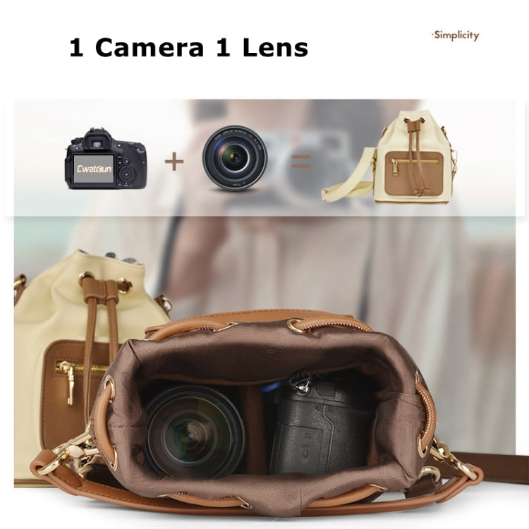 Cwatcun D82 Bundle Drawstring Lens Bag PU Crossbody Camera Bag(Beige) - Strap Satchel by Cwatcun | Online Shopping UK | buy2fix