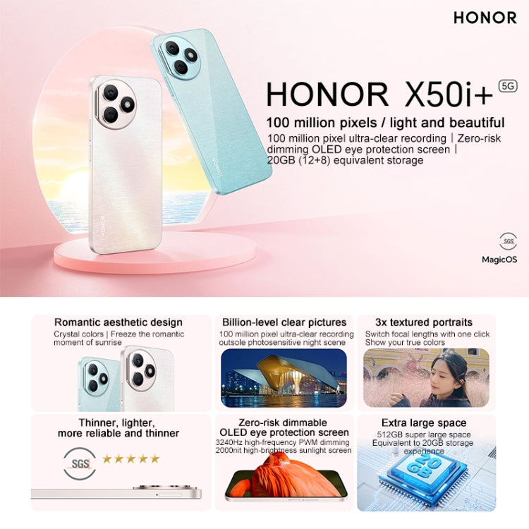 Honor X50i+, 12GB+512GB,  6.7 inch MagicOS 7.2 Dimensity 6080 Octa Core up to 2.4GHz, Network: 5G, OTG, Not Support Google Play(Pink) - Honor by Huawei | Online Shopping UK | buy2fix