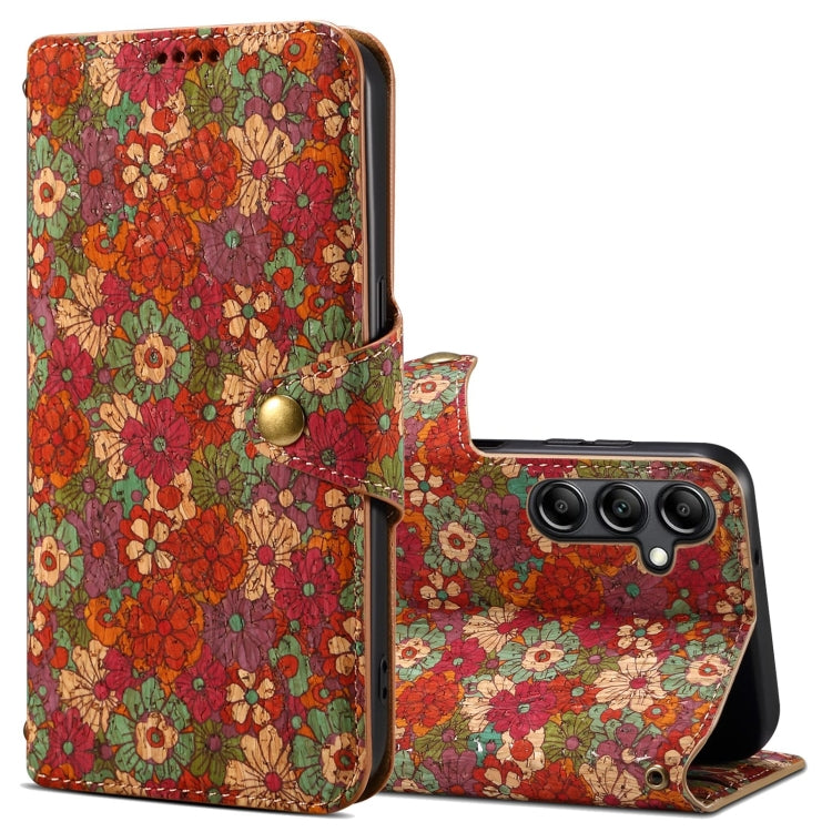 For Samsung Galaxy S23 FE Denior Flower Language Series Cork Fabric Oil Edge Leather Phone Case(Summer) - Galaxy S23 FE 5G Cases by Denior | Online Shopping UK | buy2fix