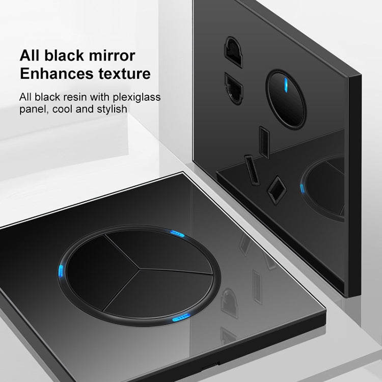 86mm Round LED Tempered Glass Switch Panel, Black Round Glass, Style:One Open Dual Control -  by buy2fix | Online Shopping UK | buy2fix