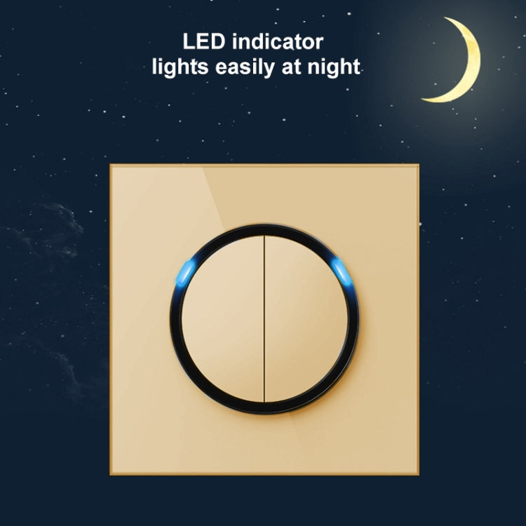 86mm Round LED Tempered Glass Switch Panel, Gold Round Glass, Style:Dual Computer Socket -  by buy2fix | Online Shopping UK | buy2fix