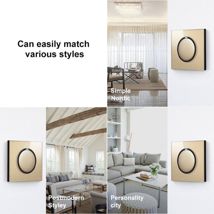 86mm Round LED Tempered Glass Switch Panel, Gold Round Glass, Style:Dual Computer Socket -  by buy2fix | Online Shopping UK | buy2fix