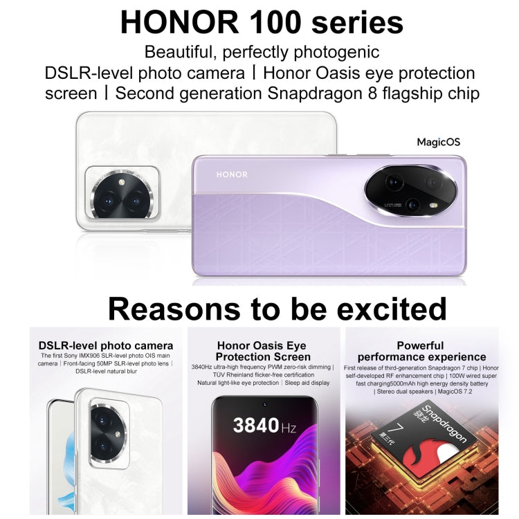 Honor 100, 16GB+256GB, Screen Fingerprint Identification, 6.7 inch MagicOS 7.2 Snapdragon 7 Gen 3 Octa Core up to 2.63GHz, Network: 5G, NFC, OTG, Support Google Play(Purple) - Honor by Huawei | Online Shopping UK | buy2fix