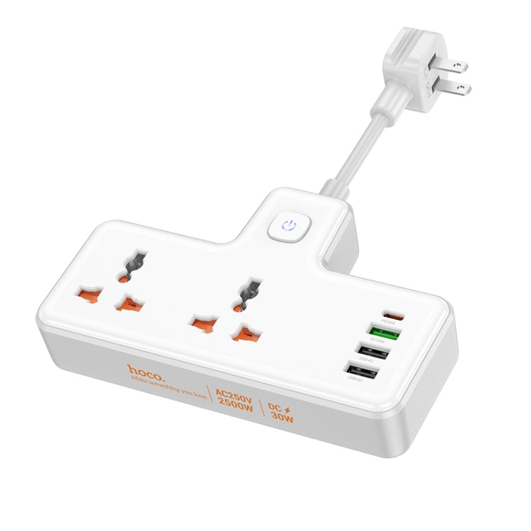 hoco AC12 Reise 2-position Expansion Socket with PD30W+3USB Ports, Cable Length: 8.5cm, US Plug(White) - Extension Socket by hoco | Online Shopping UK | buy2fix