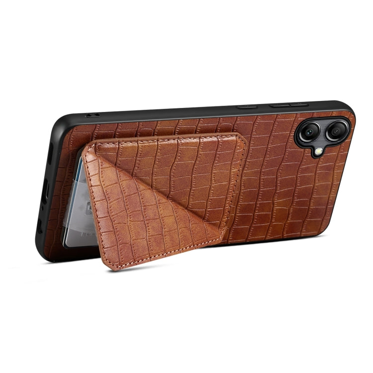 For Samsung Galaxy S23 5G Denior Imitation Crocodile Leather Back Phone Case with Holder(Brown) - Galaxy S23 5G Cases by Denior | Online Shopping UK | buy2fix
