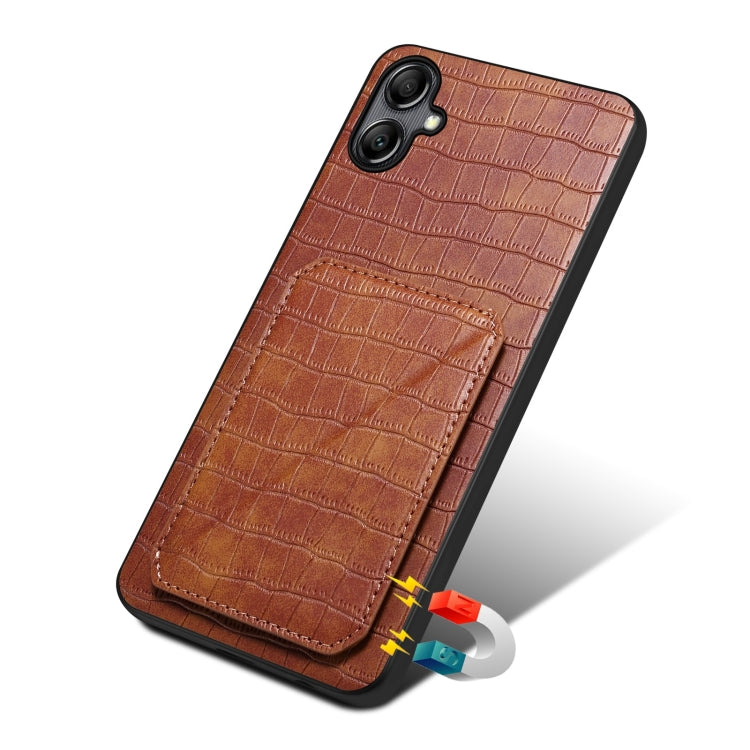 For Samsung Galaxy S23+ 5G Denior Imitation Crocodile Leather Back Phone Case with Holder(Brown) - Galaxy S23+ 5G Cases by Denior | Online Shopping UK | buy2fix