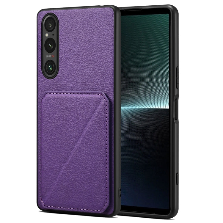 For Sony Xperia 1 V Denior Imitation Calf Leather Back Phone Case with Holder(Purple) - Sony Cases by Denior | Online Shopping UK | buy2fix