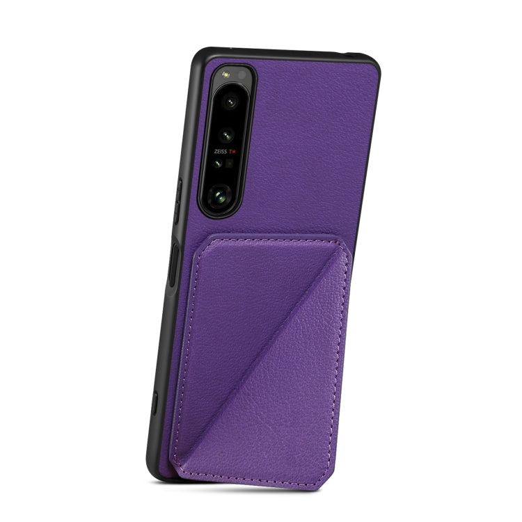 For Sony Xperia 1 V Denior Imitation Calf Leather Back Phone Case with Holder(Purple) - Sony Cases by Denior | Online Shopping UK | buy2fix