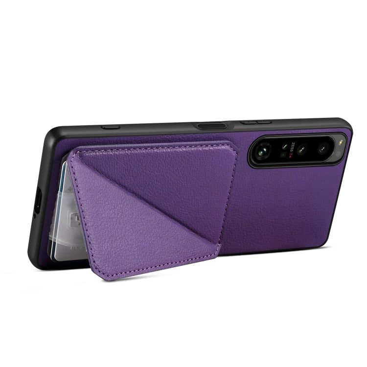 For Sony Xperia 1 V Denior Imitation Calf Leather Back Phone Case with Holder(Purple) - Sony Cases by Denior | Online Shopping UK | buy2fix