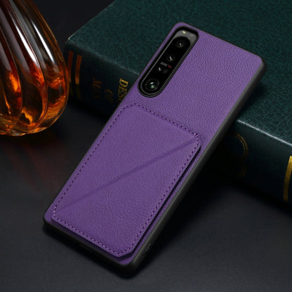 For Sony Xperia 1 V Denior Imitation Calf Leather Back Phone Case with Holder(Purple) - Sony Cases by Denior | Online Shopping UK | buy2fix