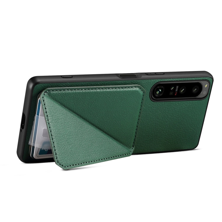 For Sony Xperia 1 V Denior Imitation Calf Leather Back Phone Case with Holder(Green) - Sony Cases by Denior | Online Shopping UK | buy2fix