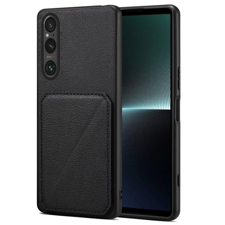 For Sony Xperia 1 V Denior Imitation Calf Leather Back Phone Case with Holder(Black) - Sony Cases by Denior | Online Shopping UK | buy2fix