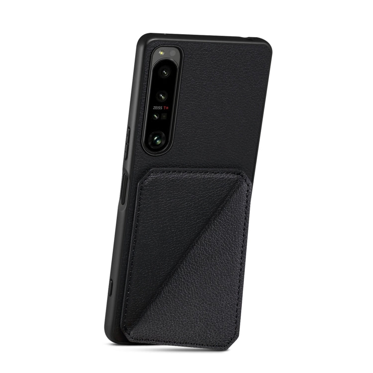 For Sony Xperia 1 V Denior Imitation Calf Leather Back Phone Case with Holder(Black) - Sony Cases by Denior | Online Shopping UK | buy2fix