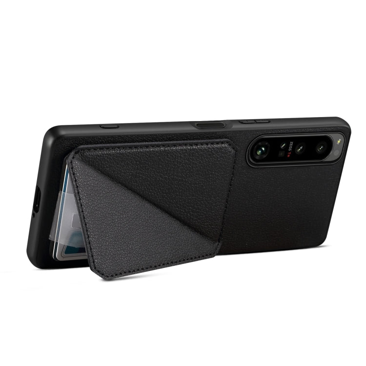 For Sony Xperia 1 V Denior Imitation Calf Leather Back Phone Case with Holder(Black) - Sony Cases by Denior | Online Shopping UK | buy2fix