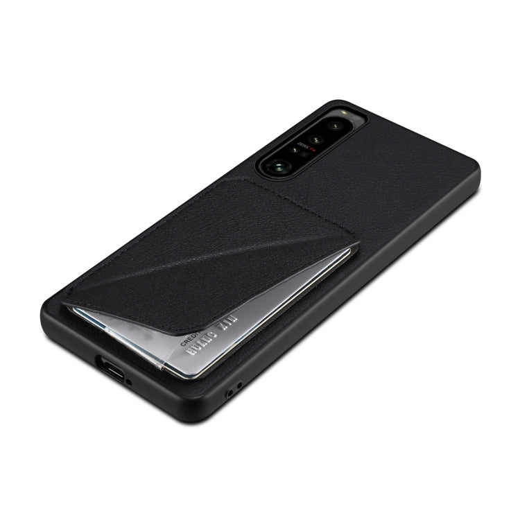 For Sony Xperia 1 V Denior Imitation Calf Leather Back Phone Case with Holder(Black) - Sony Cases by Denior | Online Shopping UK | buy2fix