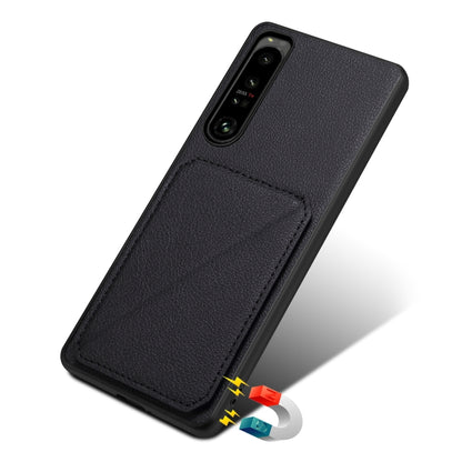 For Sony Xperia 1 V Denior Imitation Calf Leather Back Phone Case with Holder(Black) - Sony Cases by Denior | Online Shopping UK | buy2fix