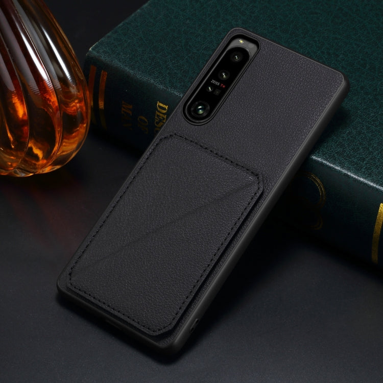 For Sony Xperia 1 V Denior Imitation Calf Leather Back Phone Case with Holder(Black) - Sony Cases by Denior | Online Shopping UK | buy2fix